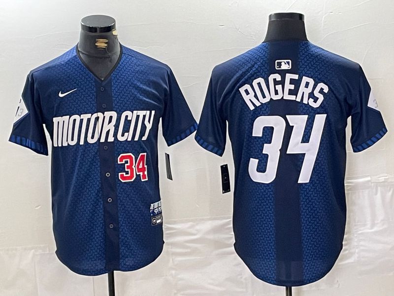 Men Detroit Tigers #34 Rogers Blue City Edition Nike 2024 MLB Jersey style 2->detroit tigers->MLB Jersey